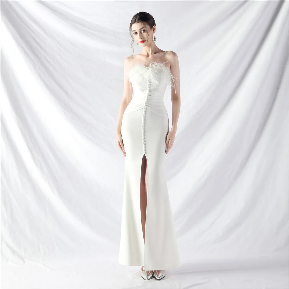 Slim Strapless Backless Front Slit Sexy Long Evening Dress For Women Elegant Mermaid Skirt Wedding Formal Party Prom Gown 2024