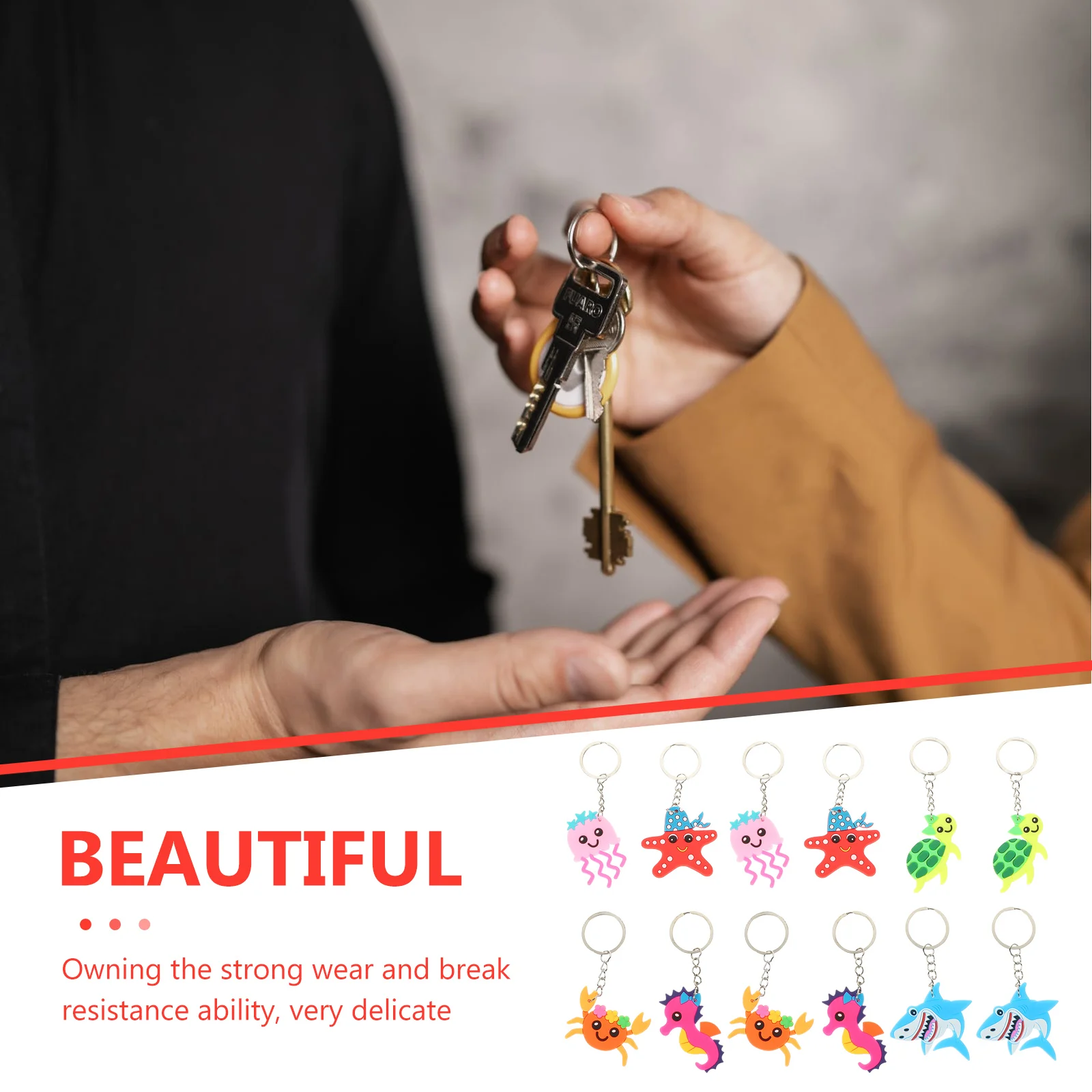

12pcs Ocean World Keychains Animal Themed Key Rings Adorable Creative Keychain Decorations Delicate Bag Pendants Purse