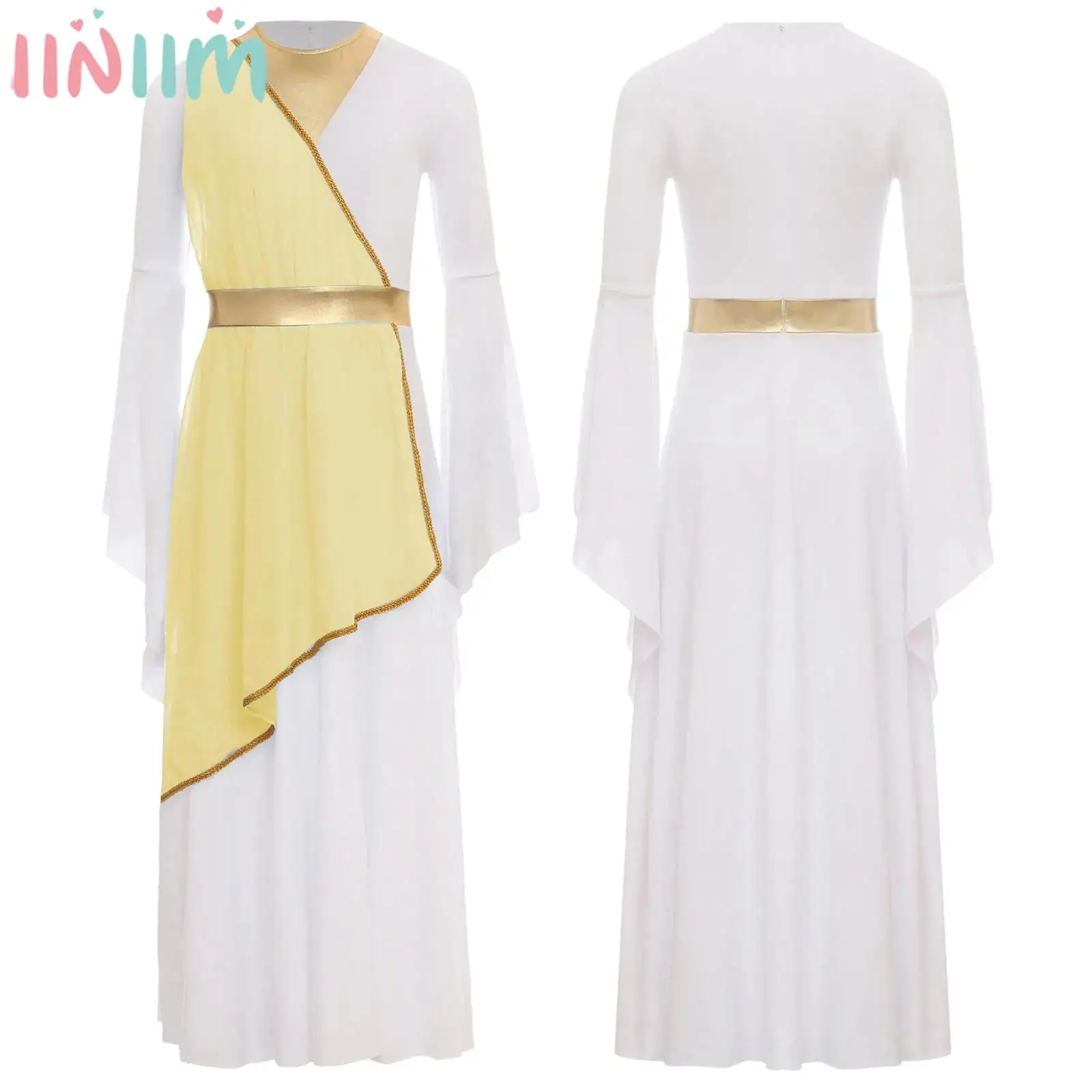 

Children Girls Halloween Ancient Greek Roman Toga Goddesses Princess Cosplay Costume Long Sleeve Worship Choir Praise Dress Robe