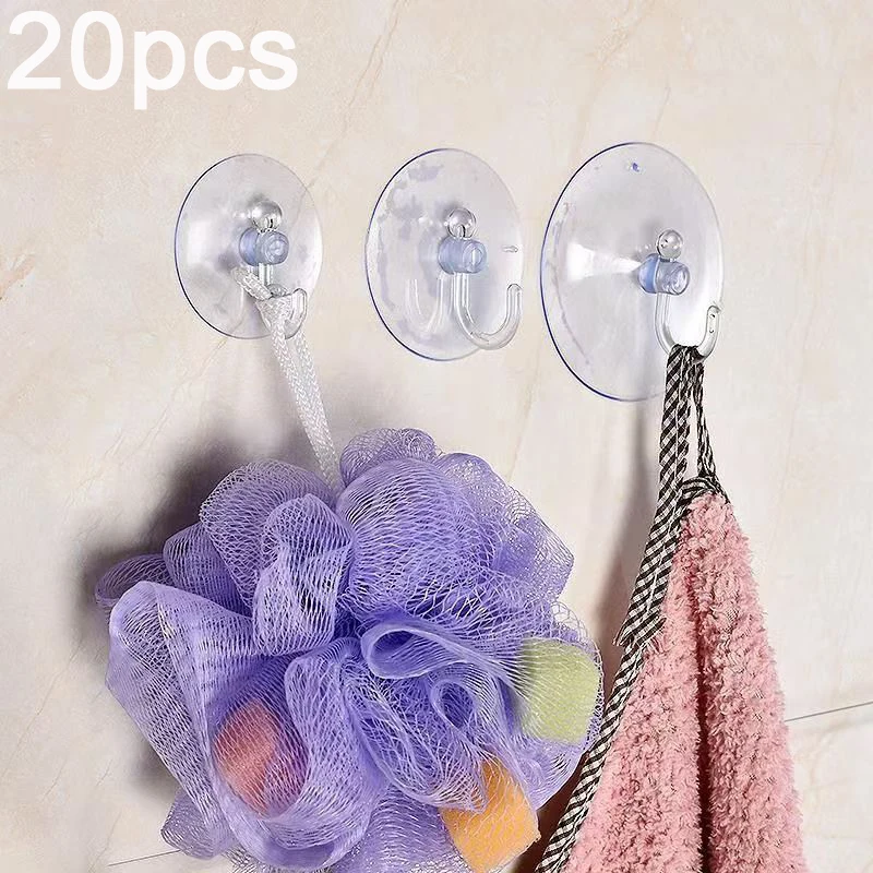 20 Stück transparente Saugnäpfe mit Haken, Vakuum-Saugnapfhalter, Kunststoff-Saugnäpfe mit Haken für Badezimmer, Küche, Büros, Glasfenster