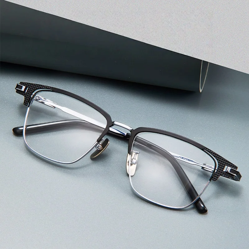 أزياء التيتانيوم الرجال النظارات الأعمال إطار مربع كبير النظارات الرجعية خفيفة للغاية وصفة طبية إطار نظارات #5