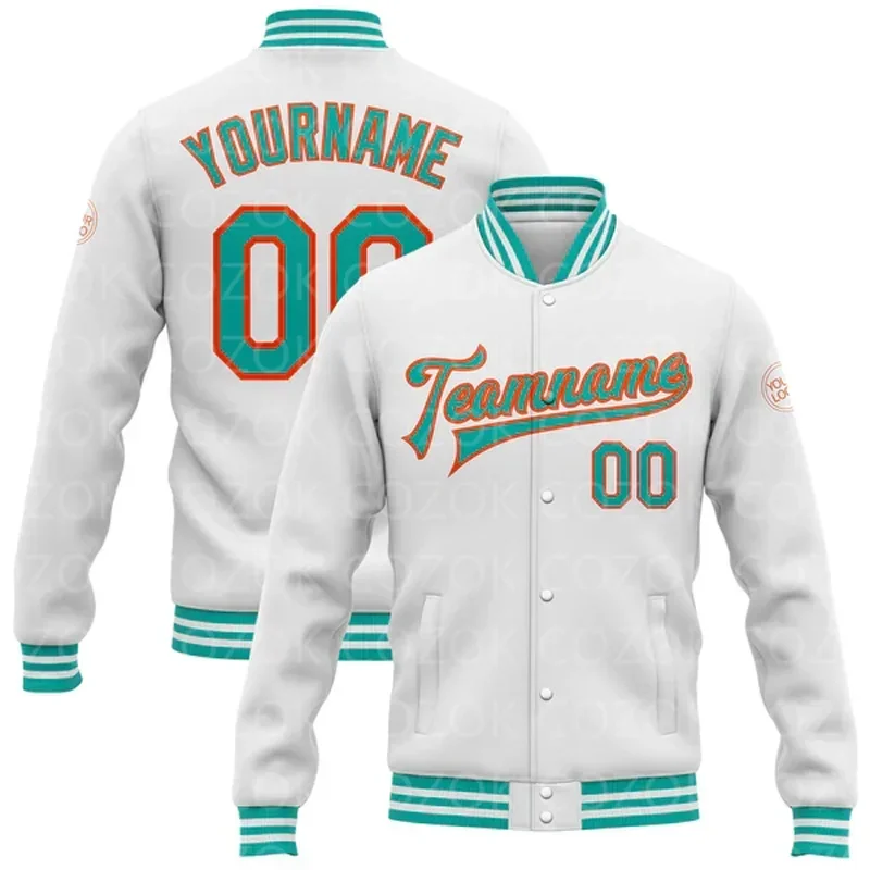 

Custom Cyan 3D Printed Baseball Button Jacket Bomber Full-Snap Varsity Letterman Jacket