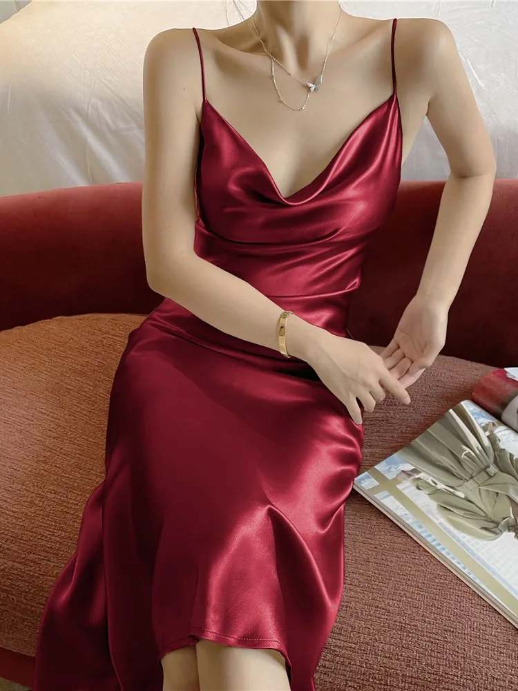 Ele Satin Wrap Dr Damen Sommer Sexy High Waist Trägerkleid für Damen 25–35 Jahre alt, geeignet für Bankett