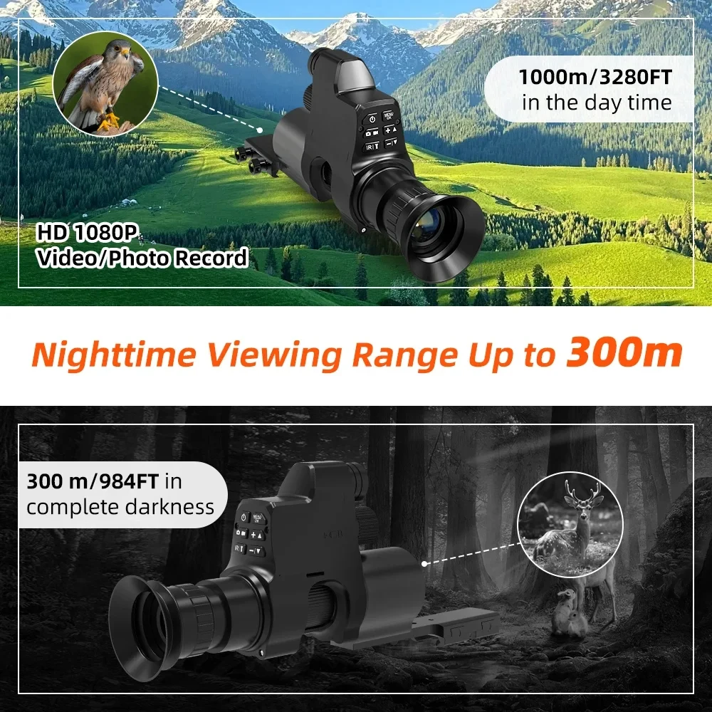 GOYOJO Night Vision Monocular, Night Vision Goggles, Nightscope Hunting Clip On, Clip-on Scope for Night Watching or Obervation, Night Viewing Range up to 300m, HD Photos & Videos, 1920x1080 OLED HD