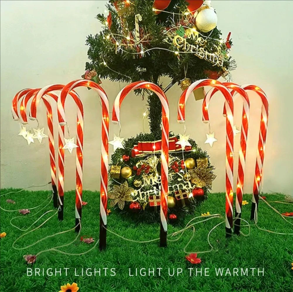 

Солнечные рождественские костыли, водонепроницаемые садовые газонные дорожки, декор, светодиодные лампы для конфет, колышек для сада, лужайки, праздничное освещение