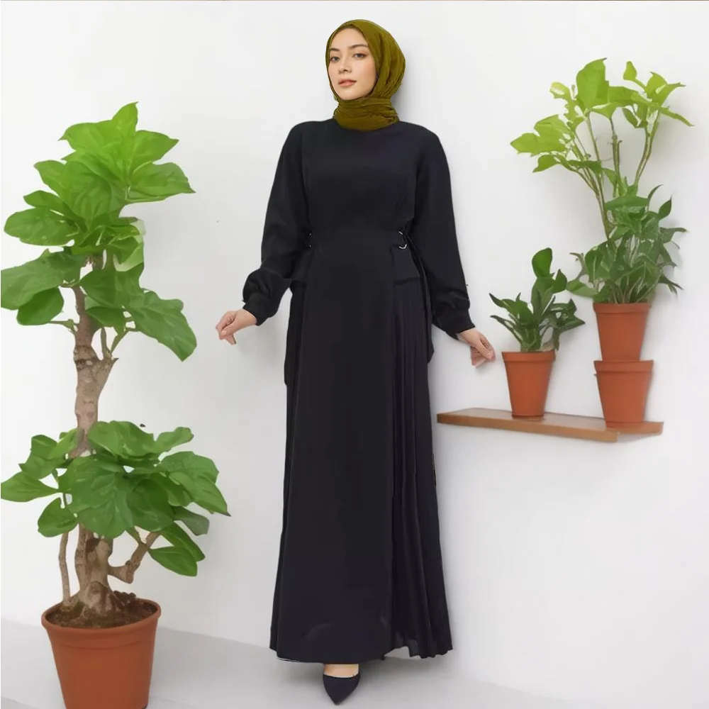 RIMAIRE Muslim Black Abaya with Hoop Decoration Muslim Fashion Women Dress Islam Robe 2024 New Kaftan Abayas Dubai Luxury