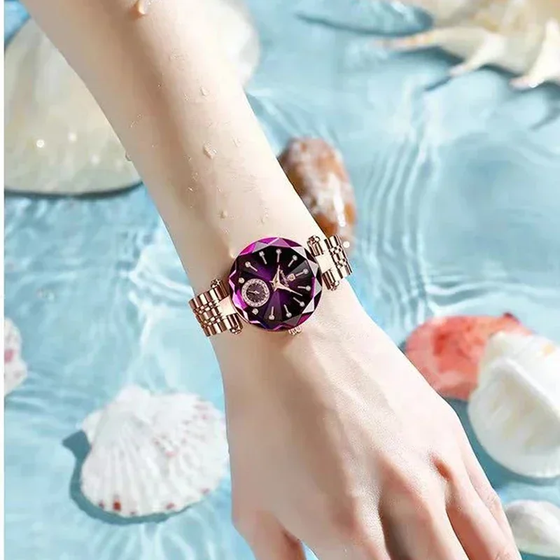 Reloj de pulsera de lujo para mujer, Reloj elegante de acero inoxidable, resistente al agua, de cuarzo con diamantes