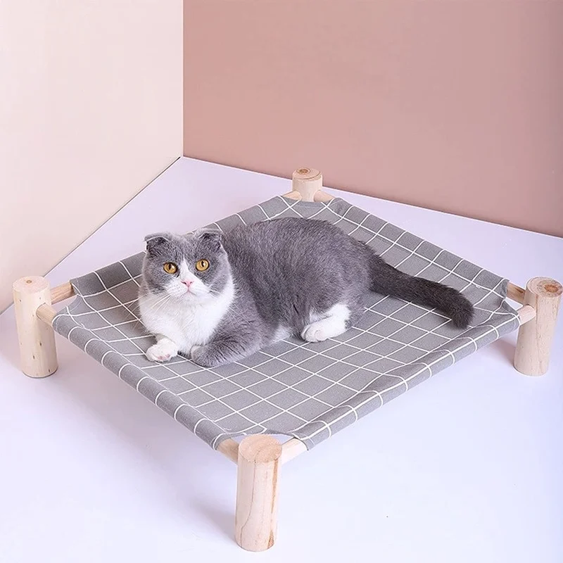 Hamaca de madera para gatos y perros, cama elevada de refrigeración desmontable, portátil, para interior y exterior, adecuada para mascotas