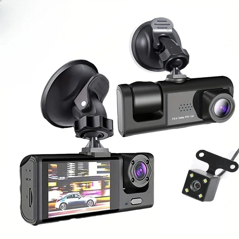 

Dash Cam W/ IR Night Vision Loop Recording & 2" IPS Screen 1080P 3 Camera ， DVR recorder, video recorder, Vehicle DVR