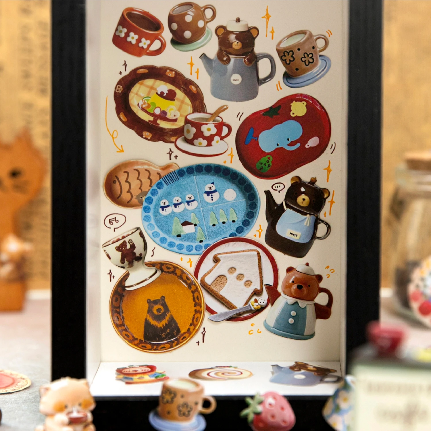 30PCS Cute Bakery & Animal Copperplate Stickers, Cartoon Dessert & Town Decals