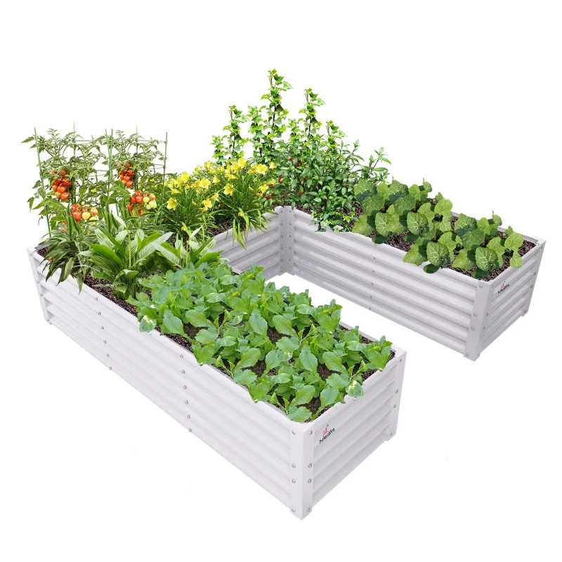 Outdoor U-Shaped Galvanized Raised Planter, 6x6x1.5ft Metal Planter for Planting Vegetables Etc., Easy to Install, Antique White