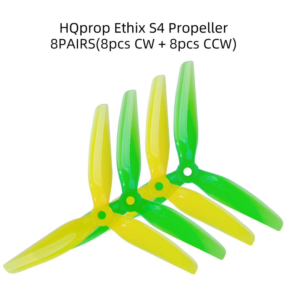 8pairs HQProp Ethix S4 5X3.1X3 5031 Propeller 5inch 3-Blade PC Prop Green+Yellow For RC FPV Racing Drone Freestyle HQ CW+CCW HQ