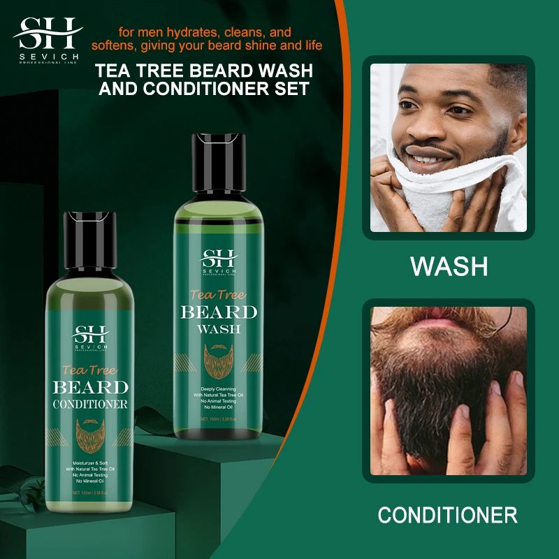 Sevich Beard Tea Tree Shampoo Gentle Clean Smooth Soothing Promote Beard Growth Damaged Dry Curled Curled Beard Cleaning Agent