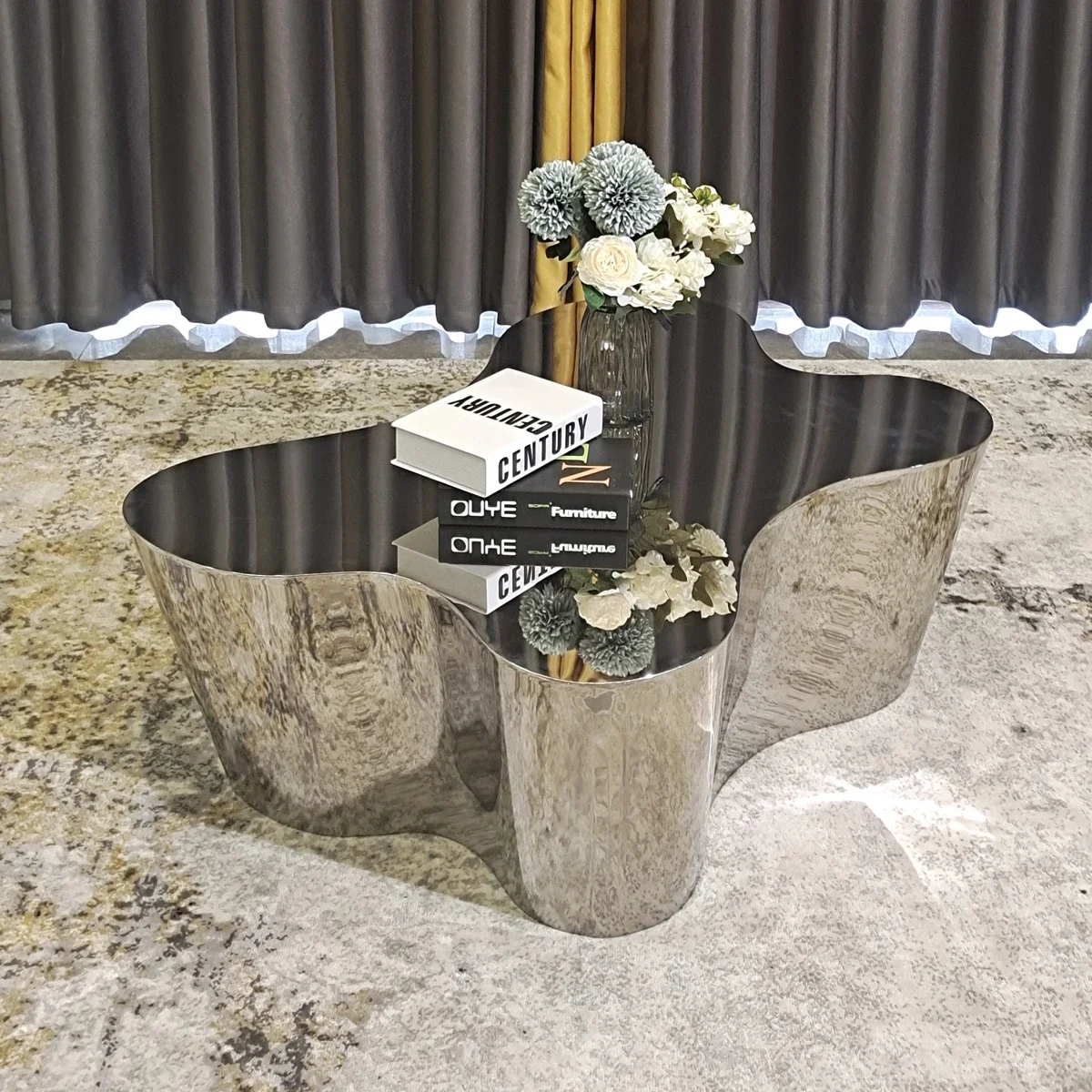 

Silver irregular coffee table hotel lobby reception area minimalist negotiation table living room metal tea table