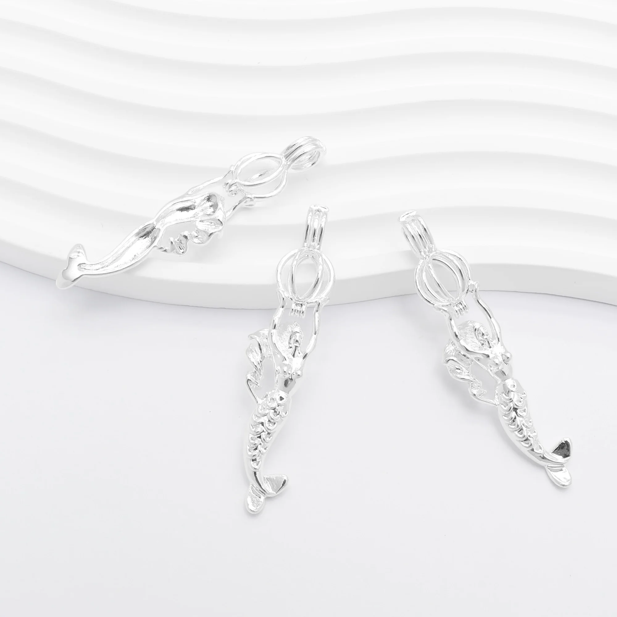 10pcs Mermaid Shaped Pearl Cage Locket Pendants Aromatherapy Essential Oil Diffuser Necklace Locket For DIY Jewelry