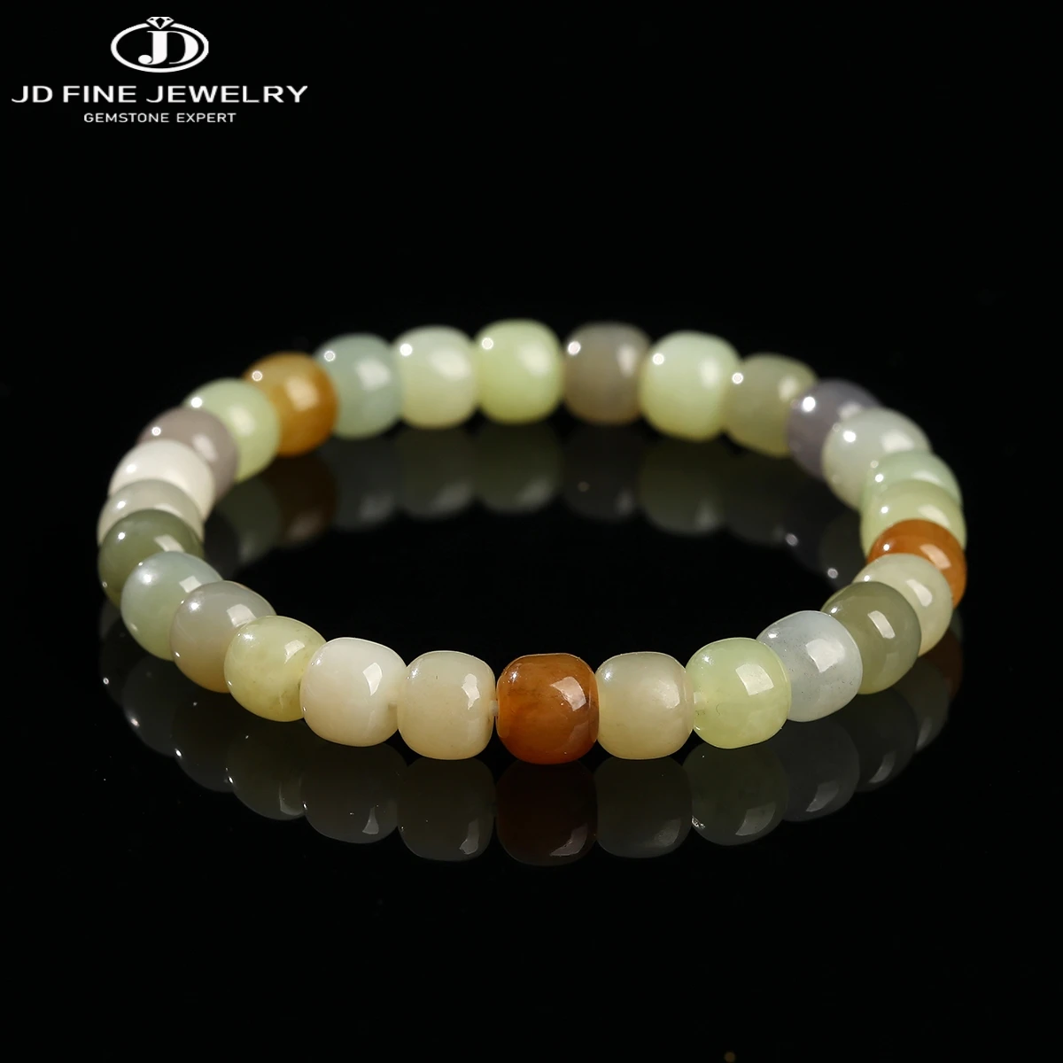 JD Natural Stone Colorful Hetian Jade Duobao Nephrite Bracelet Women Charm Lucky Reiki Healing Stretch Bangles Hand String Gift