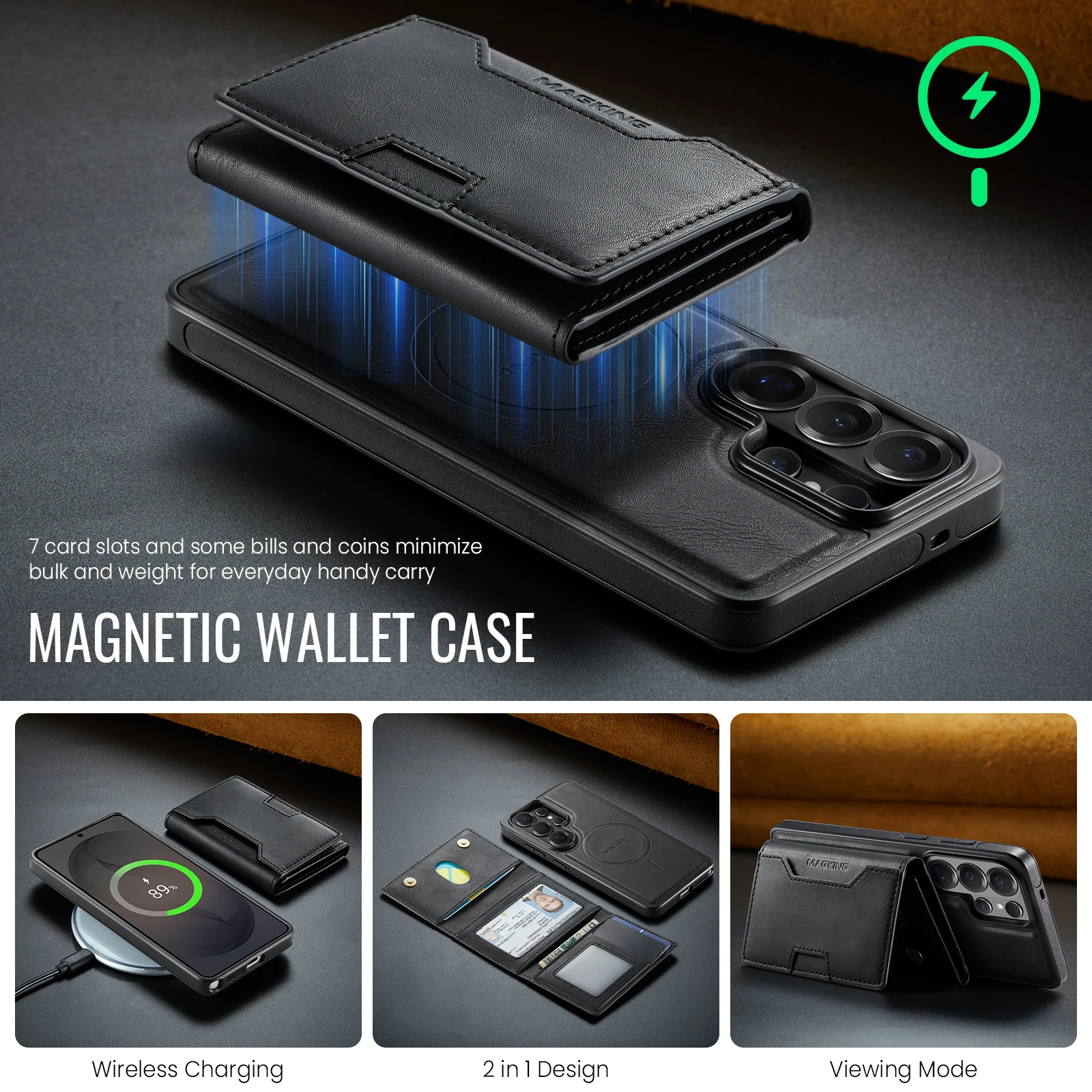 MAGKING-K4 Magnetic 2-in-1 Phone Cases For Samsung Galaxy S23 S24 S25 S26 Ultra Luxury Wallet Flip Leather Case Card Slots Cover