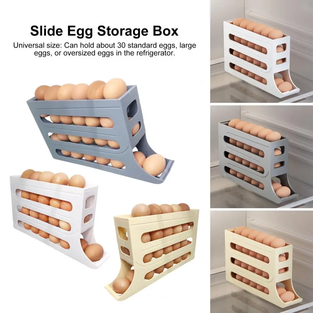 Fridge Egg Storage Box Four Tiers Automatic Rolling 30 Egg Organizer Refrigerator Side Door Egg Dispenser Holder Tray 달걀 쟁반