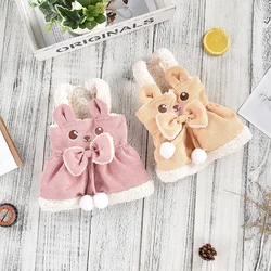 Pet Cute Corduroy Bear Strap Skirt Princess Wind Bow Autumn/Winter Small Pet Clothes Dog Dresses for Small Dogs Puppy Clothes