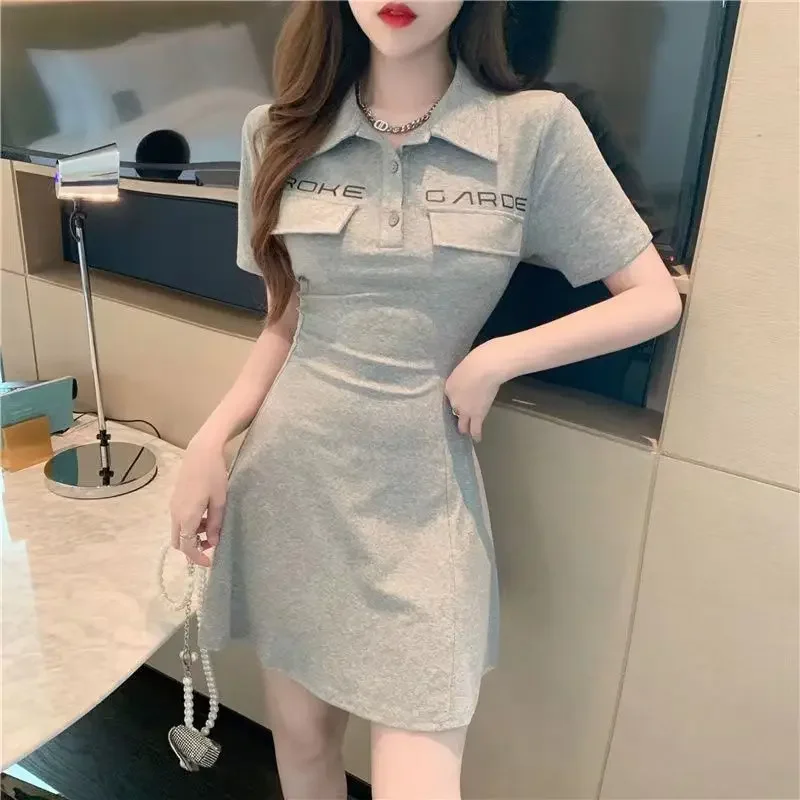 One-piece Summer Sexy Dress Woman 100 Cotton Shirt Dresses for Women 2024 Tunics Black Trend Mini Short Fashion Korean Style New