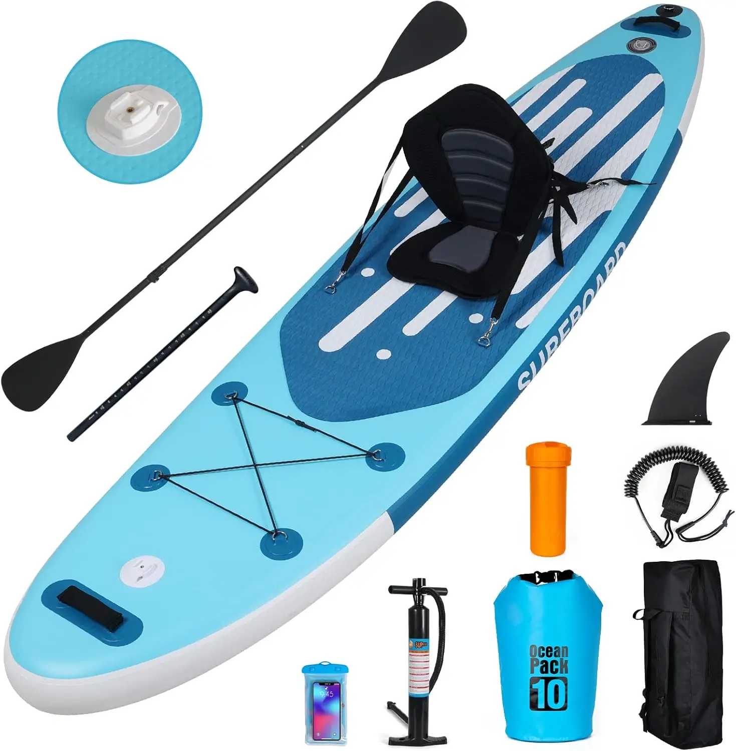 11' Inflatable Stand Up Paddle Board with Kayak Seat, Non-Slip Deck SUP Paddle Board with Premium Kayak and SUP Accessori