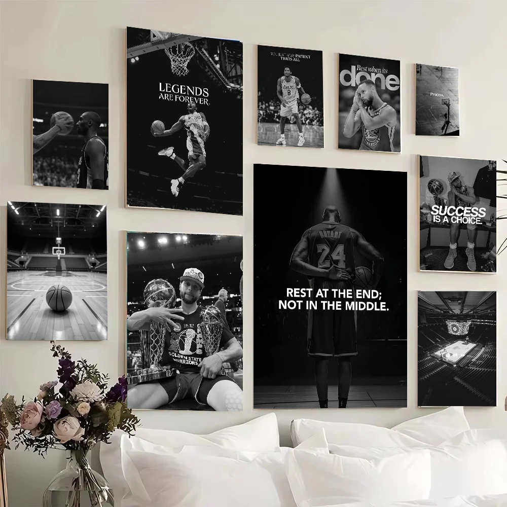 Black and White Basketball Star Inspirational Quotation Poster Home Gym Canvas Painting Prints Wall for Home Living Room Decor
