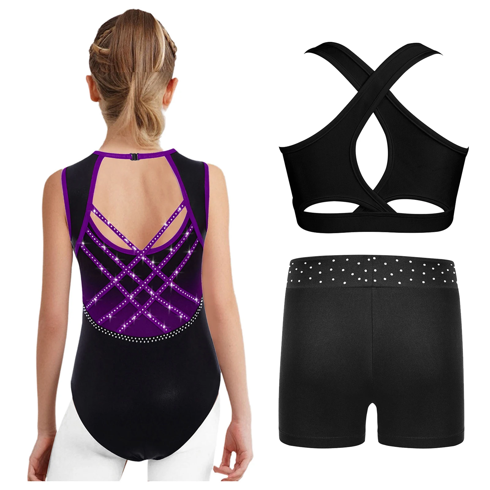 الأطفال فتاة الشكل التزلج الجمباز الباليه الرقص البهلوانية اليوغا الزي أكمام الراين يوتار مع السراويل Dancewear #2