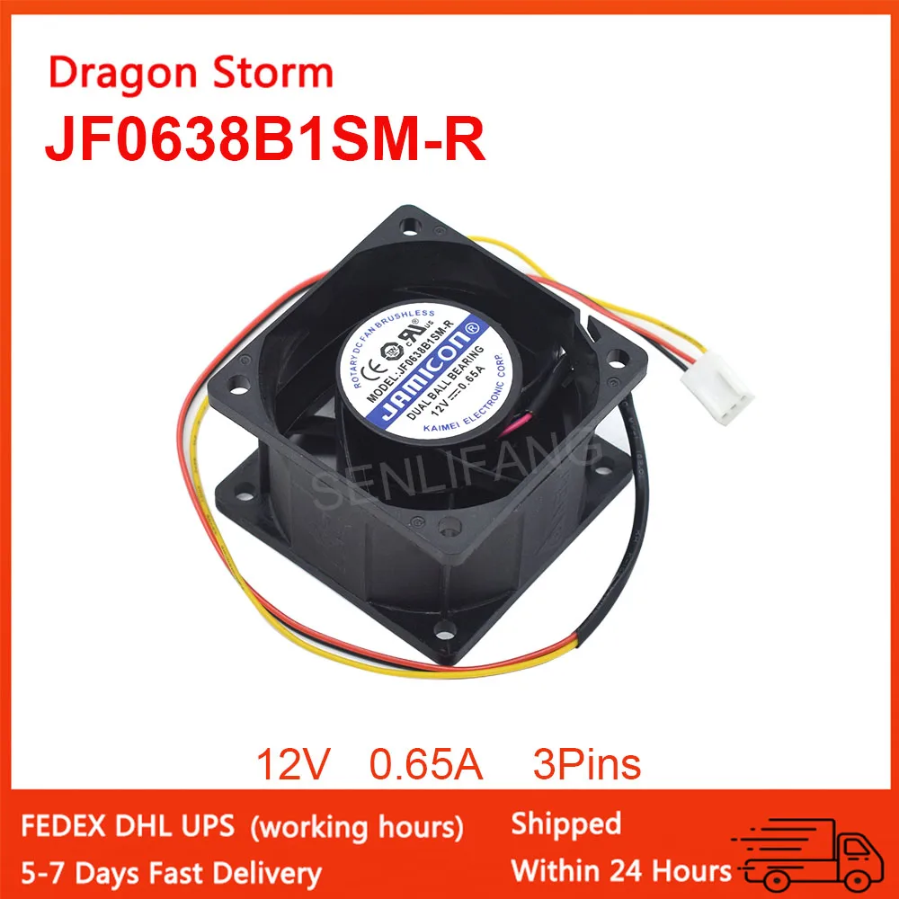 

For JAMICON Dual Ball Bearing Cooling Fan DC12V 0.65A 3Wires JF0638B1SM JF0638B1SM-R 60*60*38MM Square Cooler New