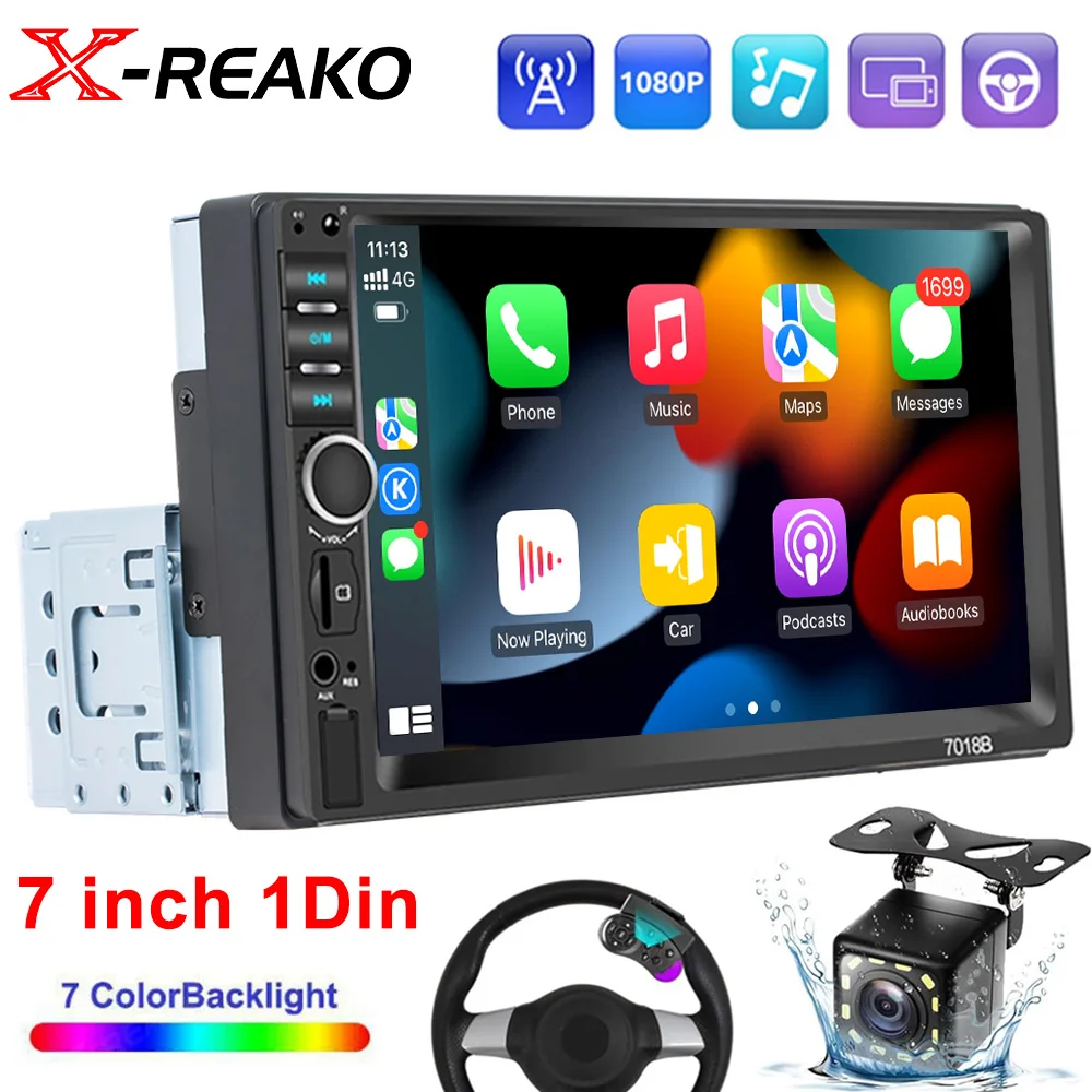 X-EAKO 7 inch Car Radio Universal Multimedia Video Player Carplay Android Auto Audio Bluetooth Mirror Link 1 Din MP5 Head Unit