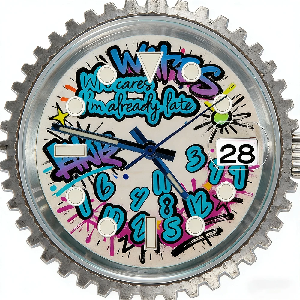 Graffiti watch Luxury Watch china NH35 36mm/39mm case men NH35 Watches dial Blue Text Dial Sapphire Glass Waterproof watch 10ATM view 5