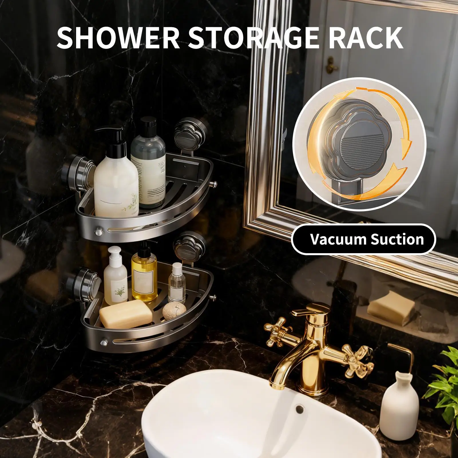 Shower Corner Shelf 2 Pieces No Drilling Holder Bathroom Corner Shelf Wall Storage For Shampoo Sponge Soap Body Wash Bathroom