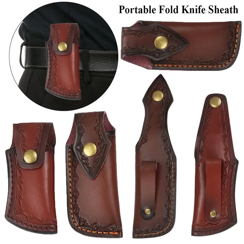 

Hunt Leather Sheath Holder Knife Sheath Holster Belt Loop Case Fold Knife Tool Camp Outdoor Carry Flashlight Case