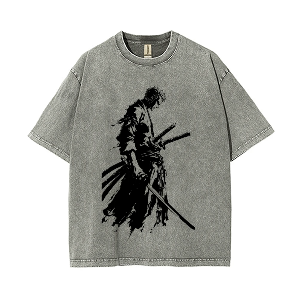 Japanese Samurai Character Print  T Shirt Overseas Export Short Sleeved Same Gender Design Fashion and Trend Sportwear