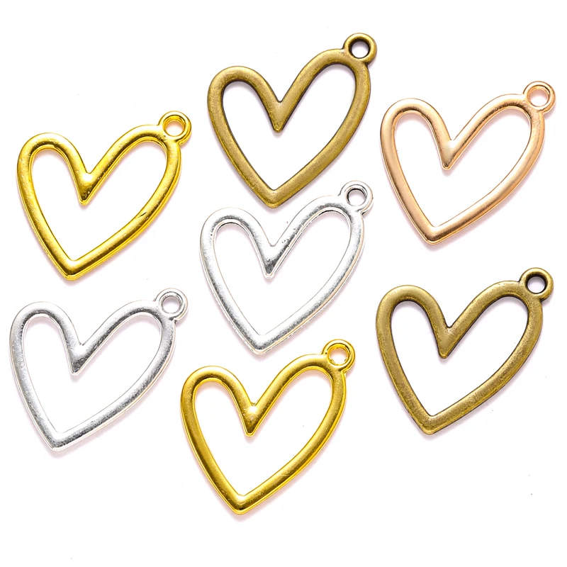 15pcs 5Color Oblique Hollow heart shaped Charm For Bracelet earring necklace Pendant DIY Jewelry Accessories Making 25*21mm A134