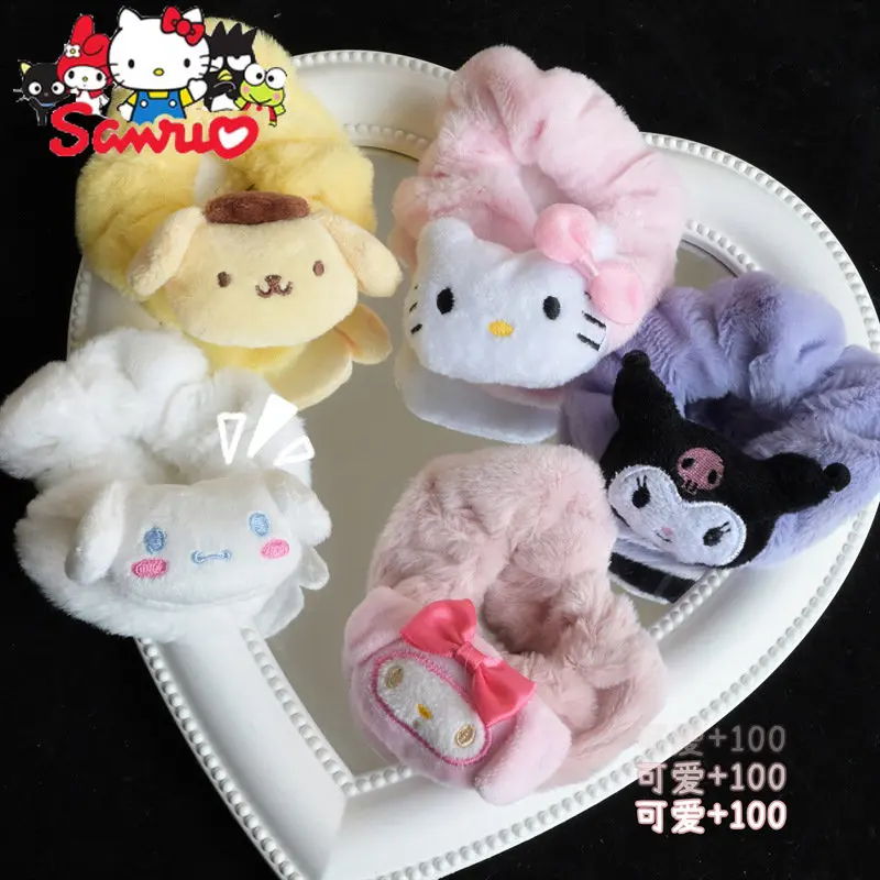 Sanrio Melody Kuromi Hello Kitty Cinnamoroll Pochacco Cartoon Intestinal Hair Band Cute Animal Velvet Hair Circle Ins Teen Rope