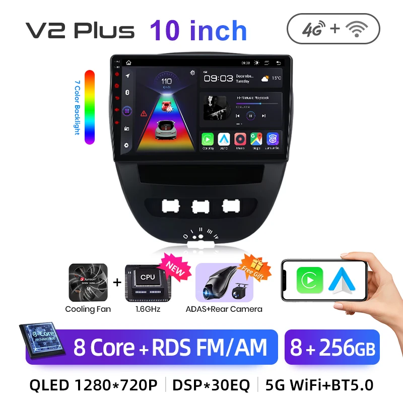 Junsun Draadloze CarPlay voor Apple Auto Radio Stereo voor Peugeot 107 Toyota Aygo Citroen 2005-2014 GPS TouchScreen multimedia