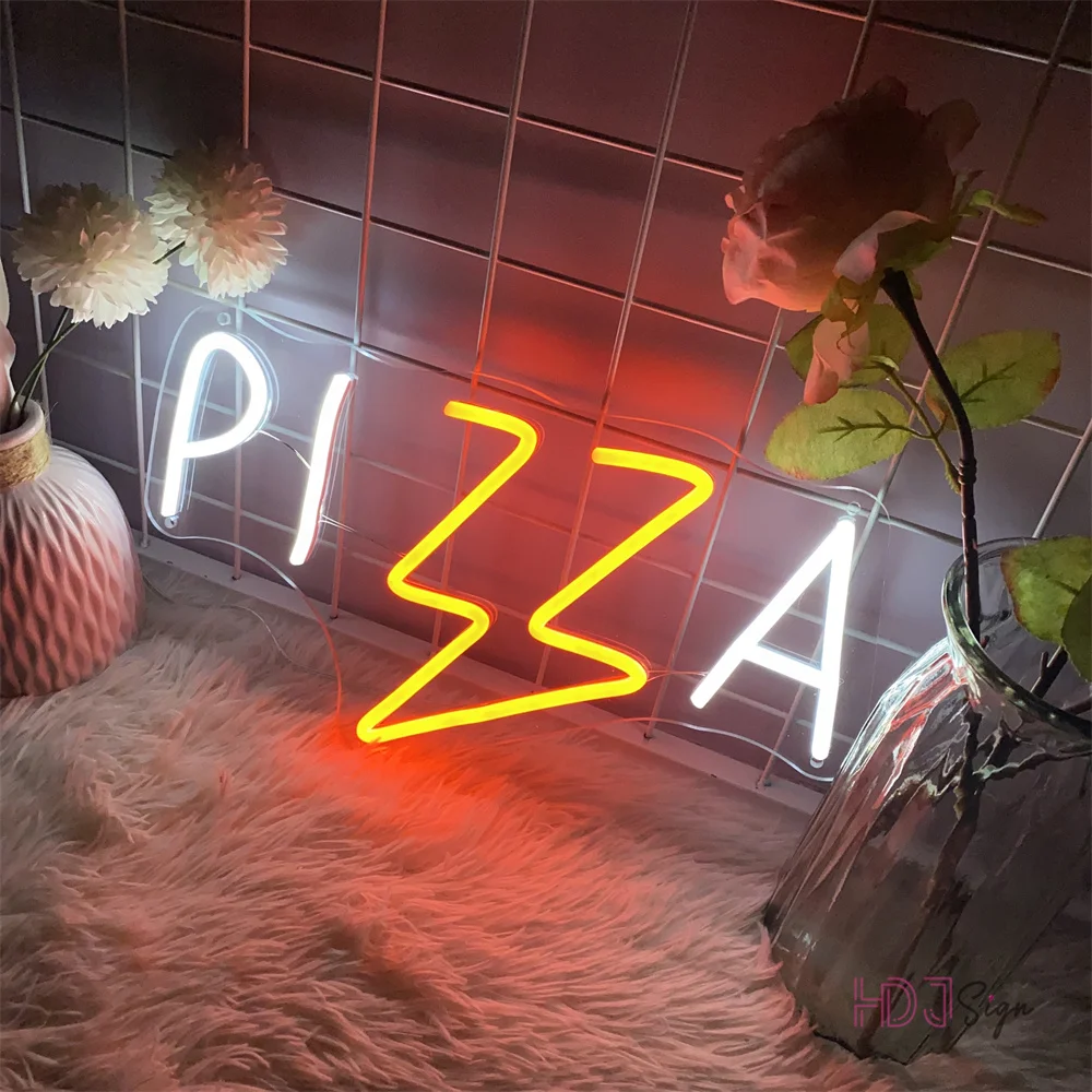 Imagem -03 - Pizza Neon Led Sinal Pizza Casa Decoração Parede Pendurado Luzes de Sinal de Néon Pizzeria Cozinha Restaurante Luzes de Néon Bar Festa Sinal Aberto