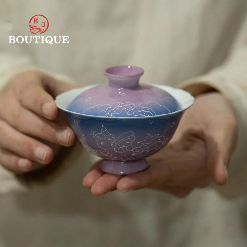 

Porcelain Gaiwan Handmade Purple Tea Bowl Gaiwan Maker Chinese Original Tureen Tea Cup Tool Kung Fu Supplies Puer Cover Bowl Set