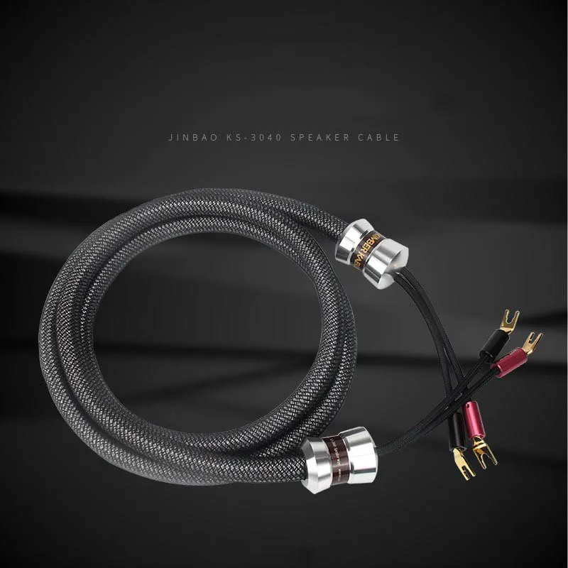 Cabo de alto-falante prateado Ks 3040 com plugue de pá dourada cabo de áudio HIFI um par