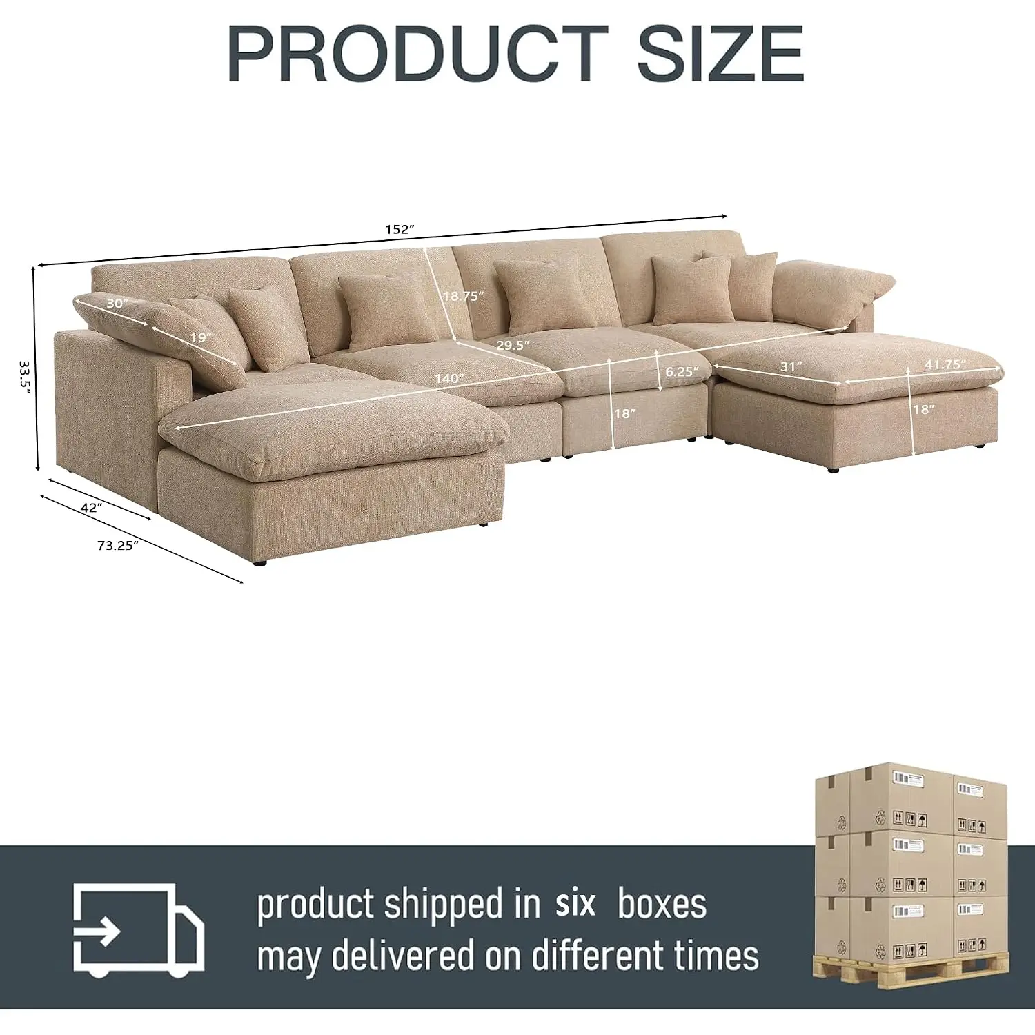 Chenille Modular Sectional Sofa Modern Cloud Couch & Ottomans Camel, Customized