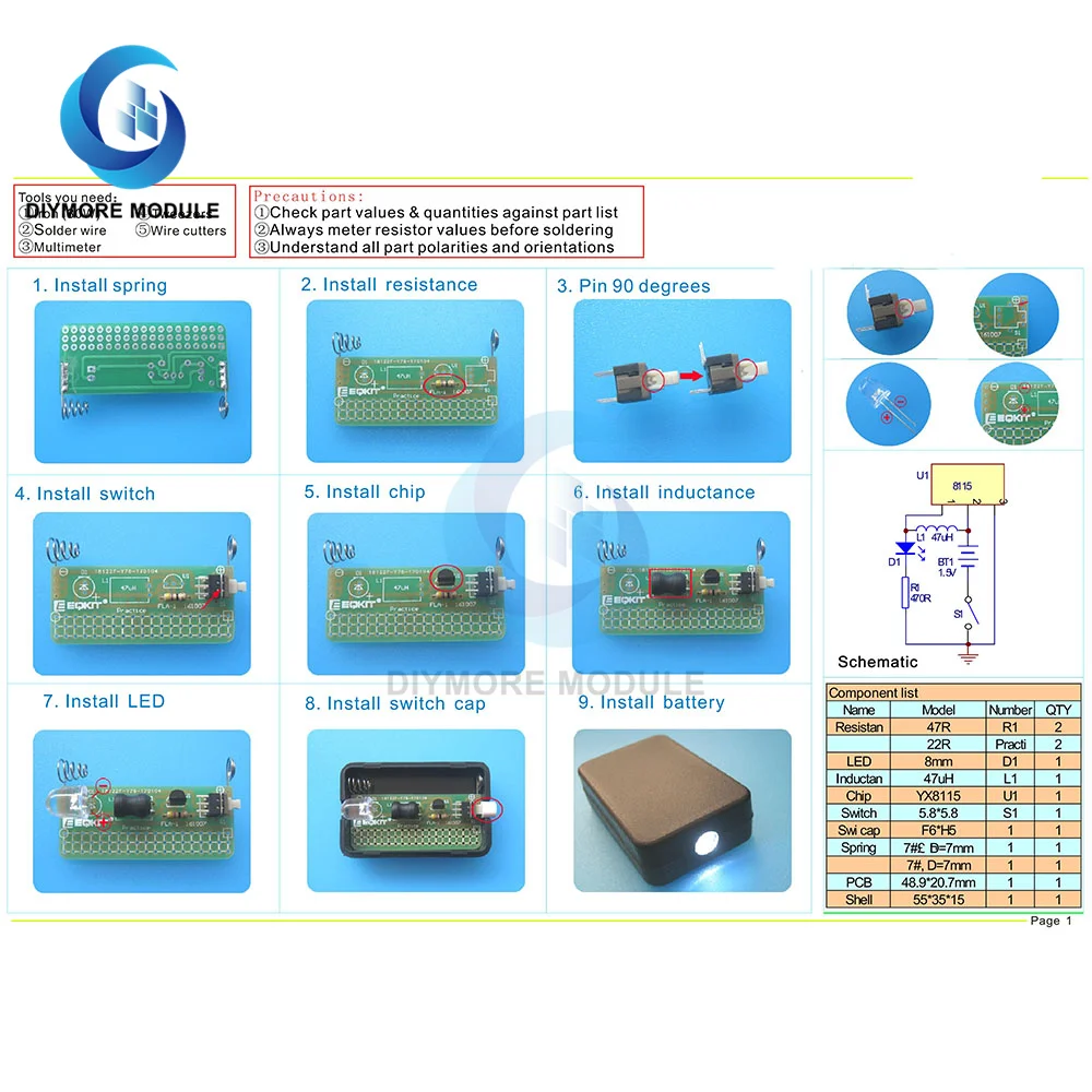 FLA-1 1.5V DIY Simple Flashlight Soldering Practice Circuit Board Electronic Components Welding Training DIY Kit