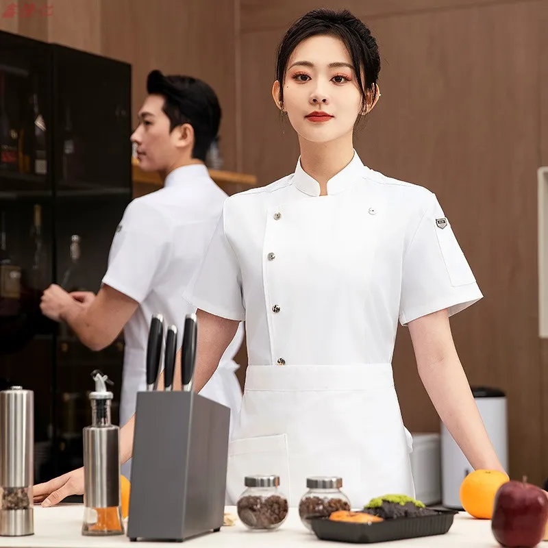 Veste de Chef d'été en maille fine et respirante à manches courtes, pour restauration, hôtel, Restaurant, cantine, pâtisserie, boulanger, vêtements de travail, vêtements de cuisine