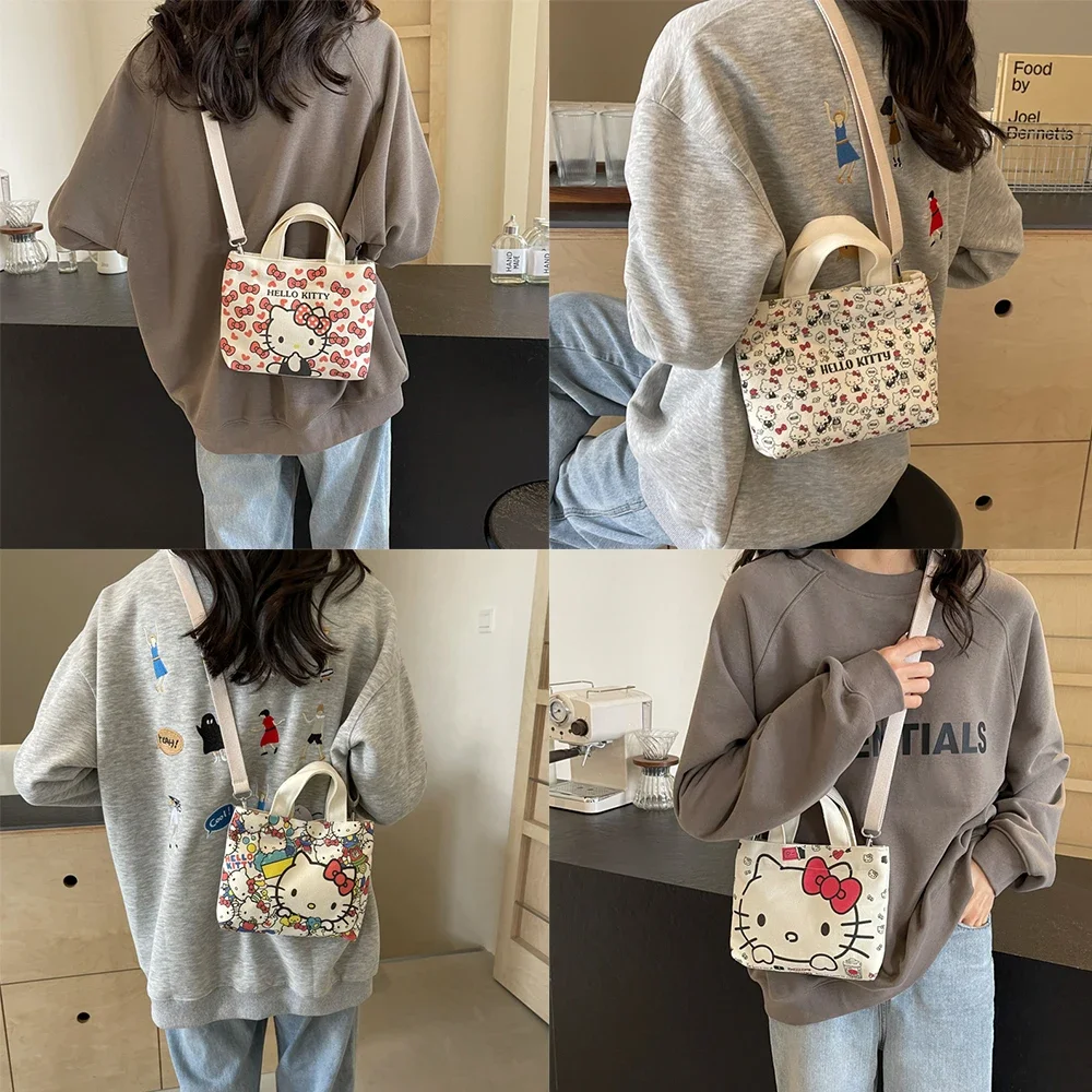 

Kawaii Anime Hello Kitty Cartoon Cute Canvas Shoulder Bag Large Capacity Multifunction Cosmetics Storage Bag Girl Accessory Gift