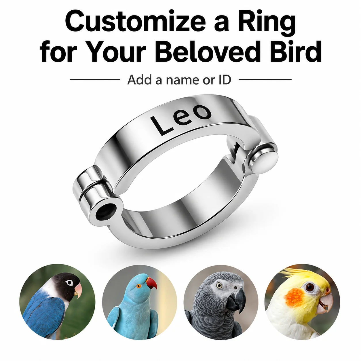 2 Stück personalisierte Vogelfußringe, lasergravierte Namensringe, personalisierte Fußringe für Wellensittiche, Nymphensittiche und Aras, offenes, verstellbares Design, Zubehör für Vogelfußringe, besonderes Geschenk für Ihren geliebten Vogel. – Detail 4