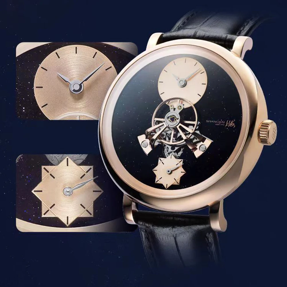 Shanghai Tourbillon Watch Men 43mm Luxury Automatic Watches Dome Sapphire Glass Man Mechanical Wristwatches Relojes Para Hombre