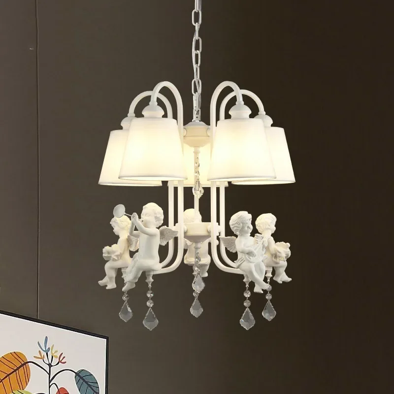 Modern European Chandelier Angel Pendant Creative Cute Lamp For Boy Girl Bedroom American Garden Doll Kitchen White Lighting