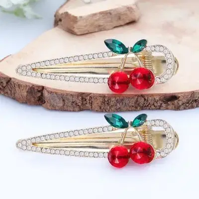 

2Pcs Cherry Hair Clip 2.48x0.79x0.39in Rhinestone Duckbill Barrette Sweet Fruit Design for Girls Lovely Hair Accessory Birthday