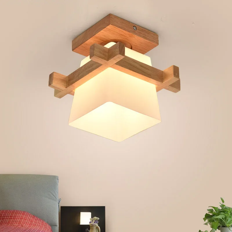 

Personalized creative aisle corridor balcony wood art ceiling lamp simple Japanese tatami log entrance ceiling lamp