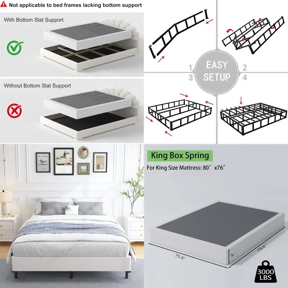 

Металлический пружинный блок King Size 9 дюймов, усиленный, с легкоочищаемым чехлом, бесшумный, простая сборка