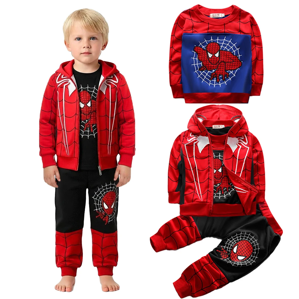 Conjunto de Disfraz de Spider-Man de Invierno, Camiseta de Manga Larga, Chaleco con Capucha, Pantalones, 3 Piezas, Disfraz de Superhéroe Spiderman, Traje para Carnaval, Halloween